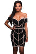Sexy Black Nude Trim Bodycon Off Shoulder Dress